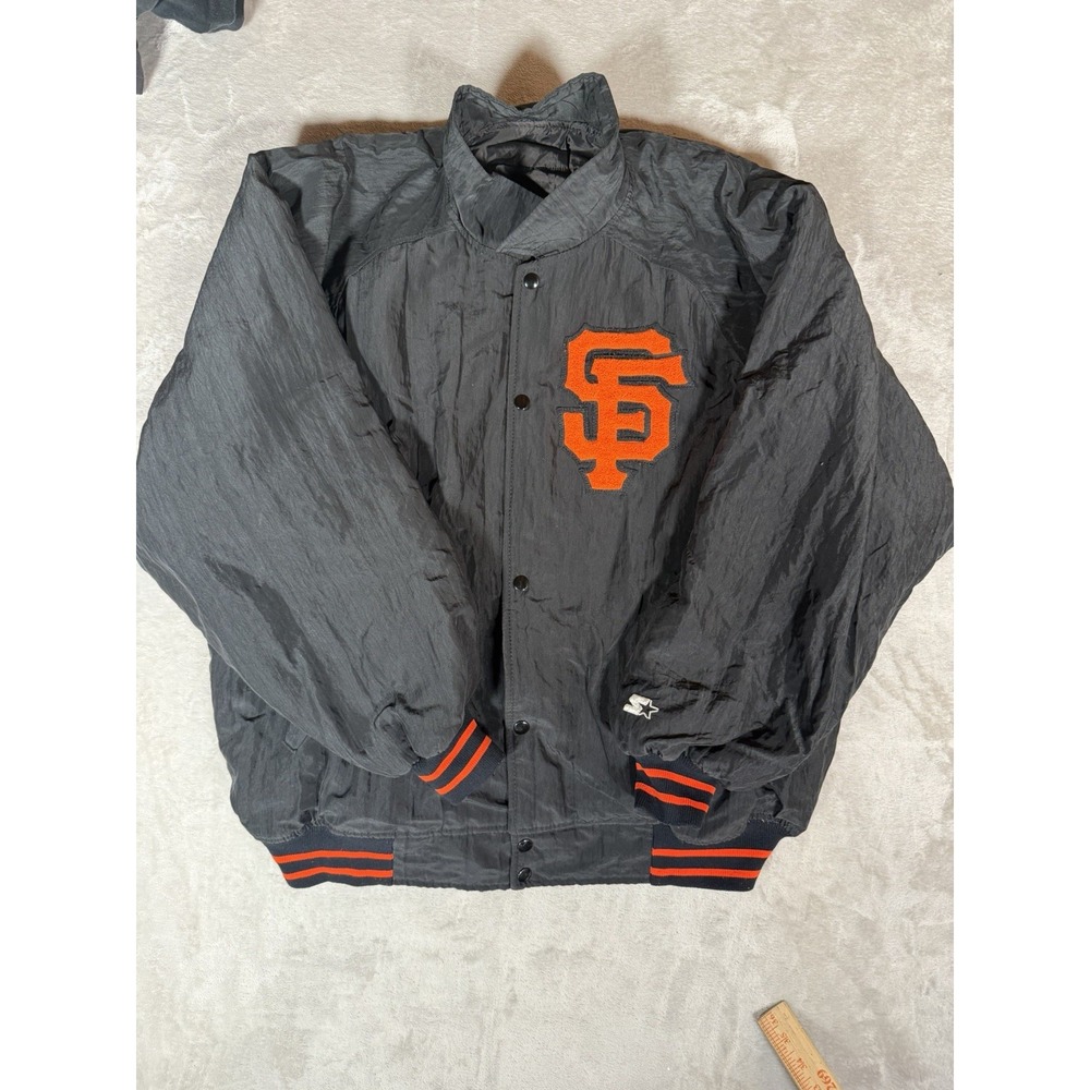 Vintage Starter San Francisco Giants SF MLB Black Nylon Bomber Jacket USA XL